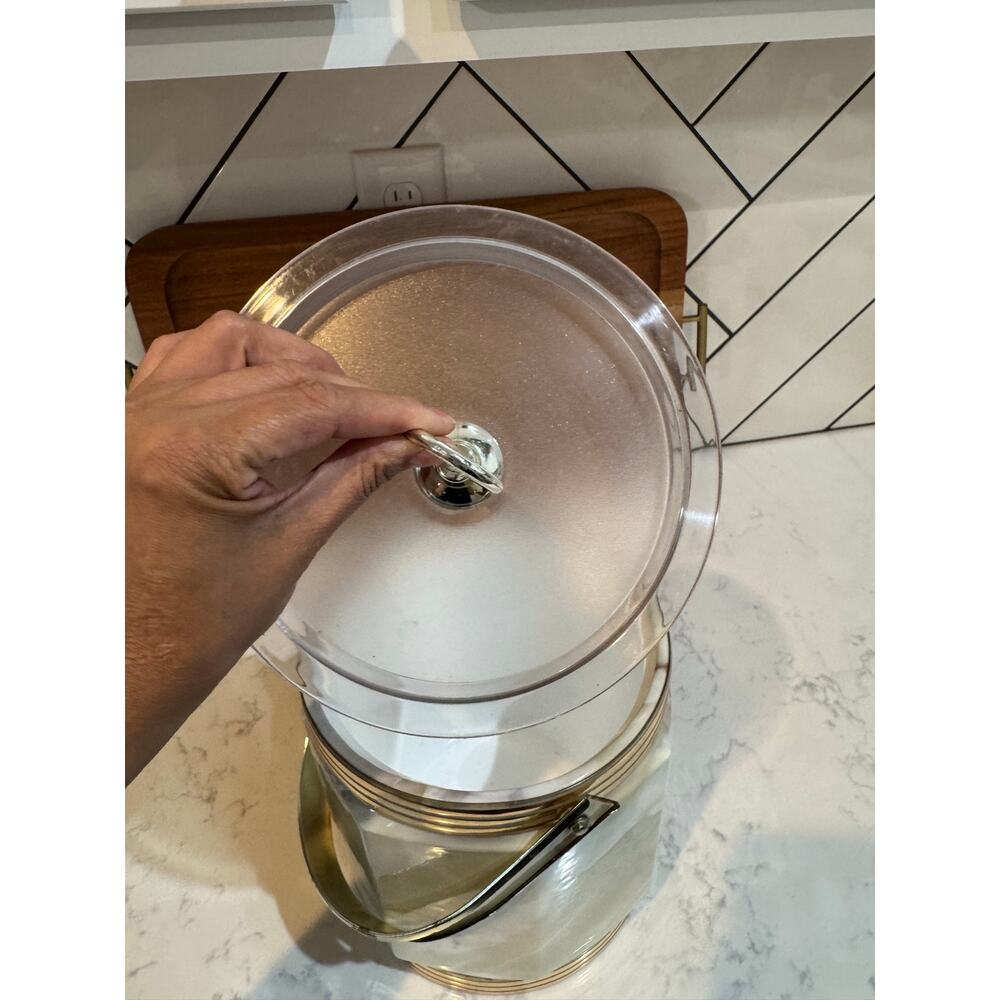 vintage mid-century modern insulated ice bucket faux-marble vinyl outer finish - Picture 9 of 15